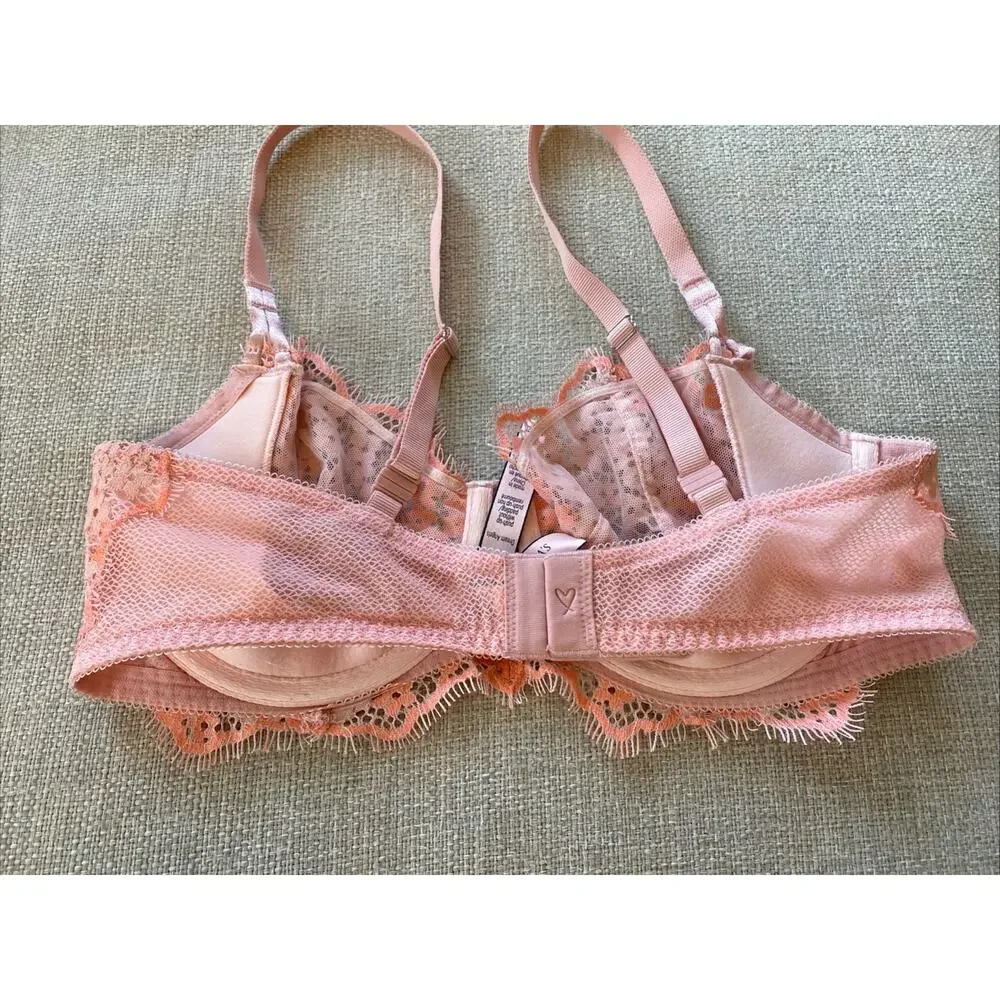Victoria's Secret Dream Angels Push-up without Padding Bra 34D Pink Coral Lace